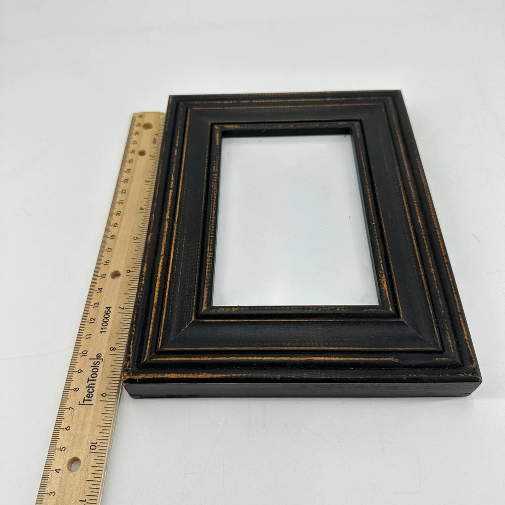 Distressed‎ Black Wood 4x6 Picture Frame Vintage Rustic Tiered Molding Decor